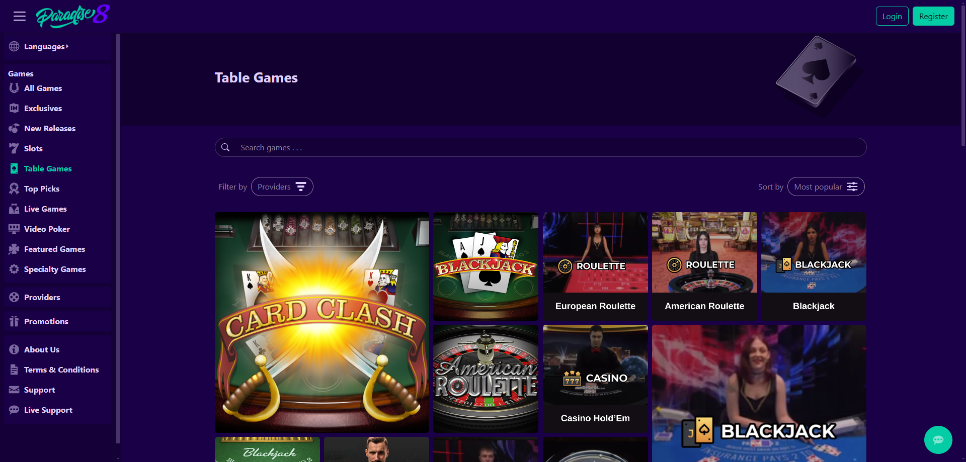 Live Casino Games at Paradise 8 Casino